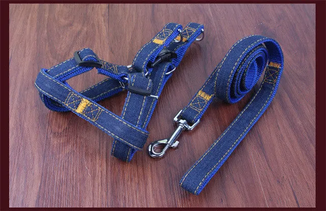2017 New Arrival Hot Sales S L XL Colorful Jean Denim Leash Harness Dog Collar Chain Cat rope belt adjustable collar dogs PG08