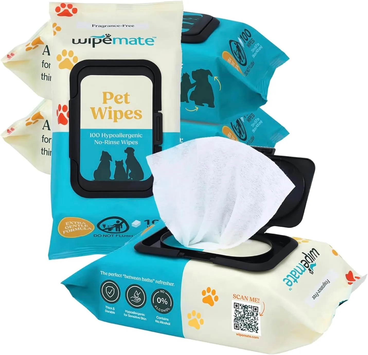 400ct Premium Dog & Cat Pet Wipes for Small/Medium Size Pets Cleans Pet Paws Ears Fur Butt & Anal Gland No-Rinse Solution Gentle Deodorizing Hypoallergenic - Unscented