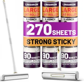 9.45'' Large Lint Rollers for Pet Hair Extra Sticky, with 270 Sheets,Giant Floor lint Roller Long Handle,Jumbo Couch lint Roller for Cleaning Carpets, Clothing, Furniture Wall Remover