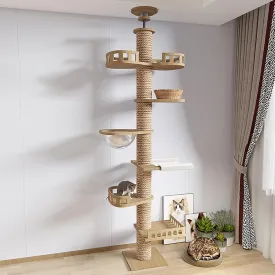 Adjustable Cat Tree from Floor to Ceiling (102"-138" H Optional) - 7-in-1 Multi-Level Cat Tower with Scratching Posts & Hammock Bed | Heavy Duty Wooden Frame(Holds 110 LB)