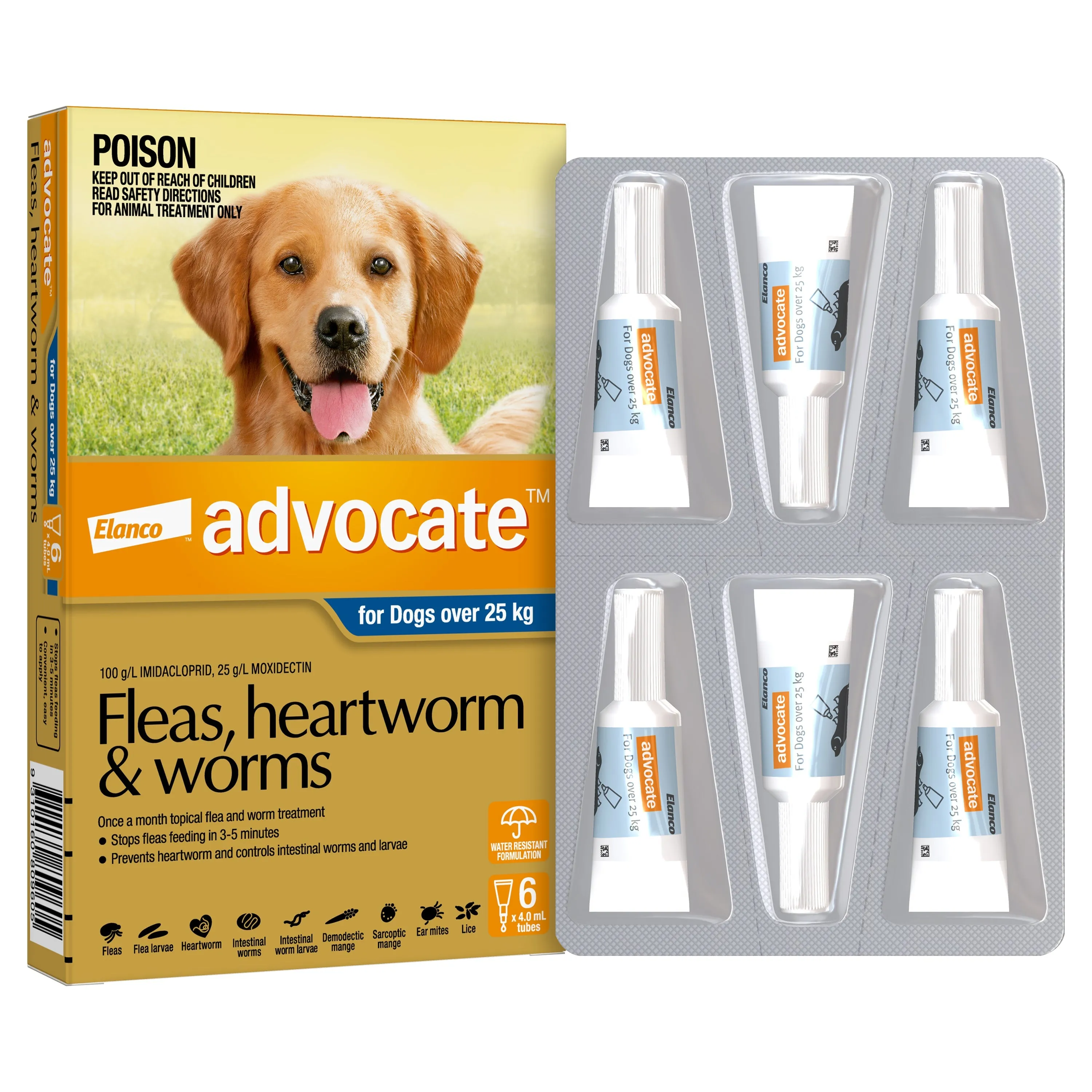 Advocate Flea Heartworm and Worm Treatment for Dogs 25kg Blue 6 Pack^^^