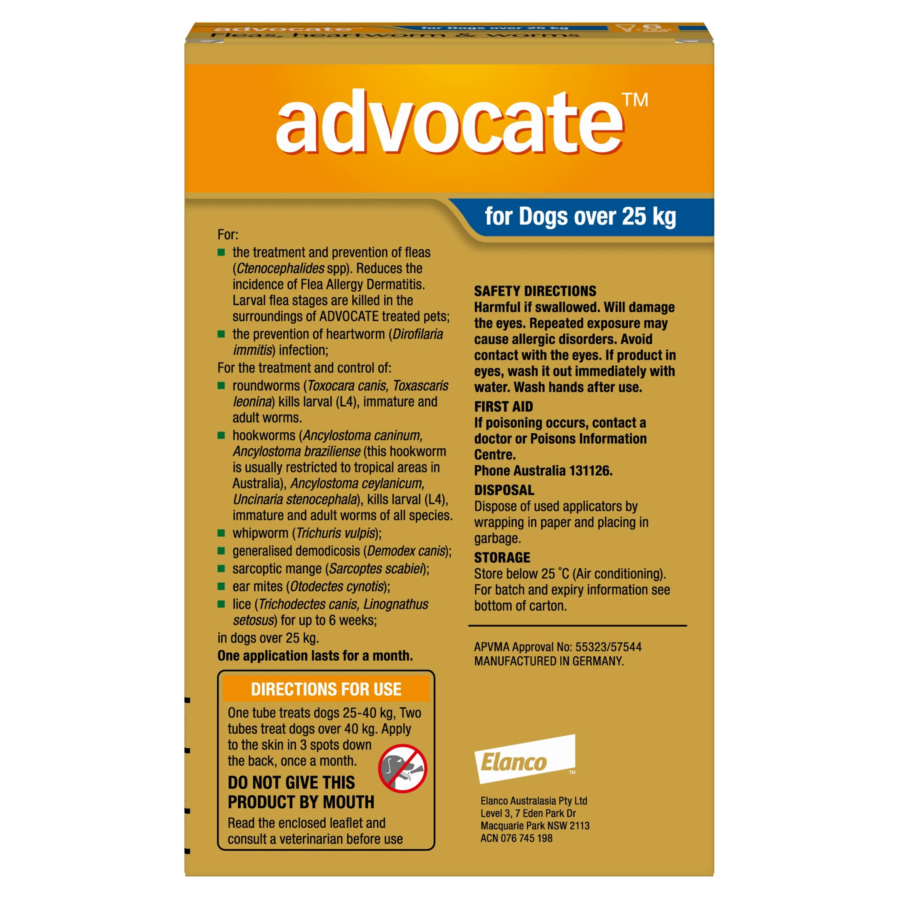 Advocate Flea Heartworm and Worm Treatment for Dogs 25kg Blue 6 Pack^^^