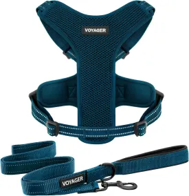 Air Frontier Mesh Dog Harness with and Reflective Dog Leash Set, Reflective Stitching, and Lightweight Breathable No-Pull Design, Adjustable Neck and Chest Straps for Small to Large Breeds - BUW, S