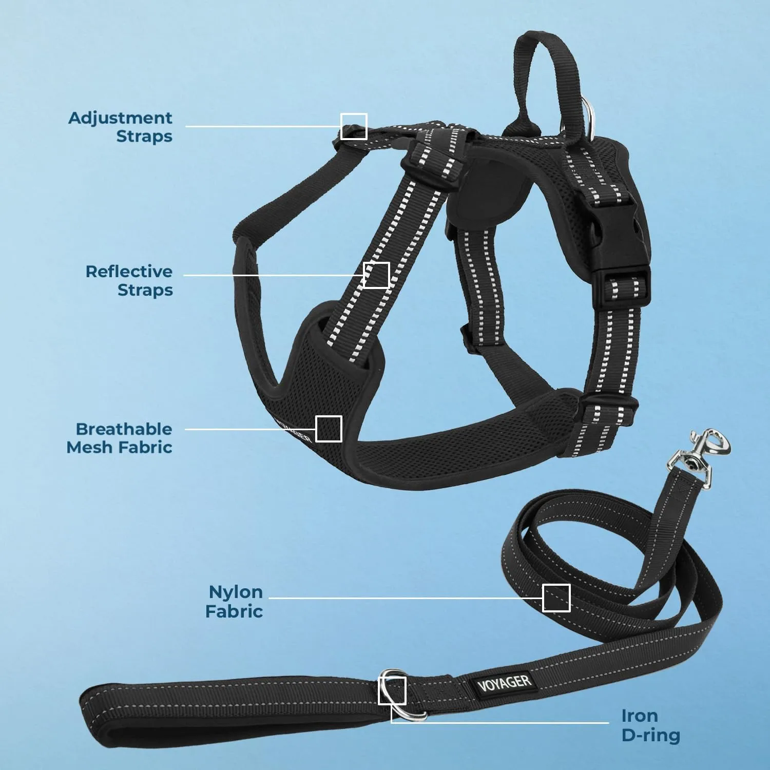Air Frontier Mesh Dog Harness with and Reflective Dog Leash Set, Reflective Stitching, and Lightweight Breathable No-Pull Design, Adjustable Neck and Chest Straps for Small to Large Breeds - BUW, S