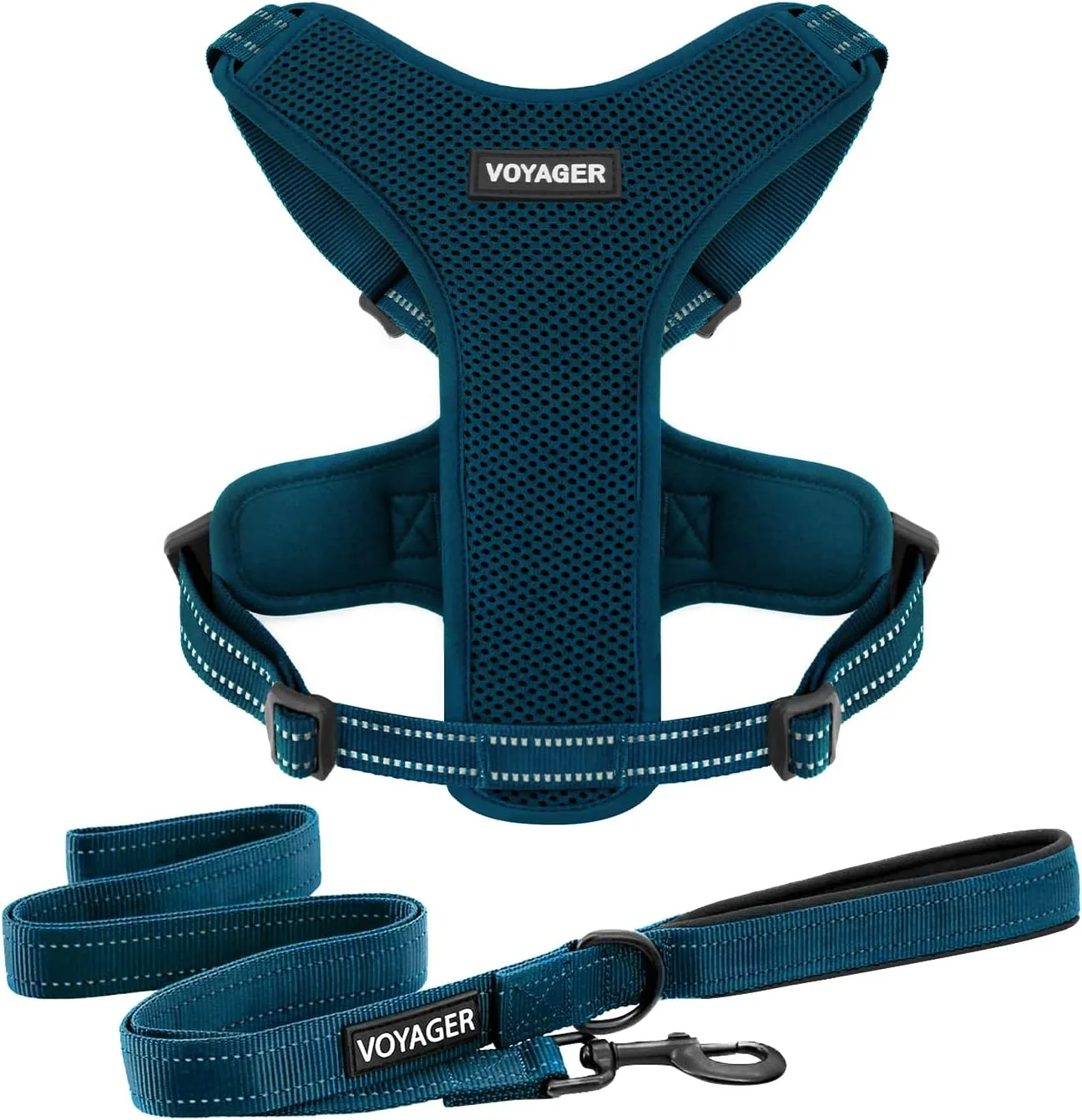 Air Frontier Mesh Dog Harness with and Reflective Dog Leash Set, Reflective Stitching, and Lightweight Breathable No-Pull Design, Adjustable Neck and Chest Straps for Small to Large Breeds - BUW, S