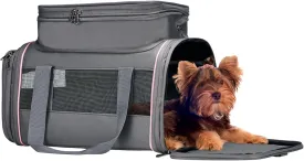 Airline Approved Pet Carrier - Soft-Sided Dog & Cat Travel Bag with Expandable Space and Safe Design (Grey)