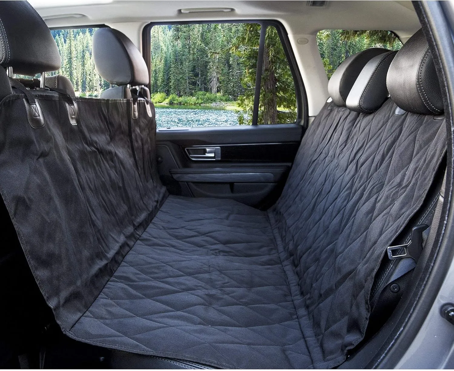 BarksBar Pet Car Seat Cover with Seat Anchors for Cars, Trucks and SUV's, Water Proof and Non-Slip Backing Regular, Black
