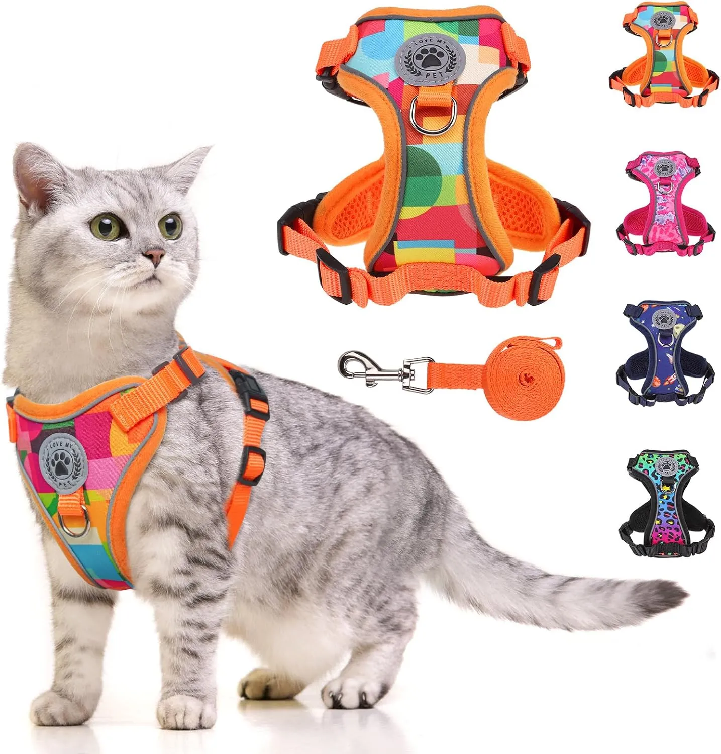 BEAUTYZOO Cat Harness and Leash Set for Walking Escape Proof- Neck Release Adjustable Vest Harness for Kitten, Small/Medium/Large Cats, Breathable Mesh & Reflective Strips Travel Harness for Outdoor