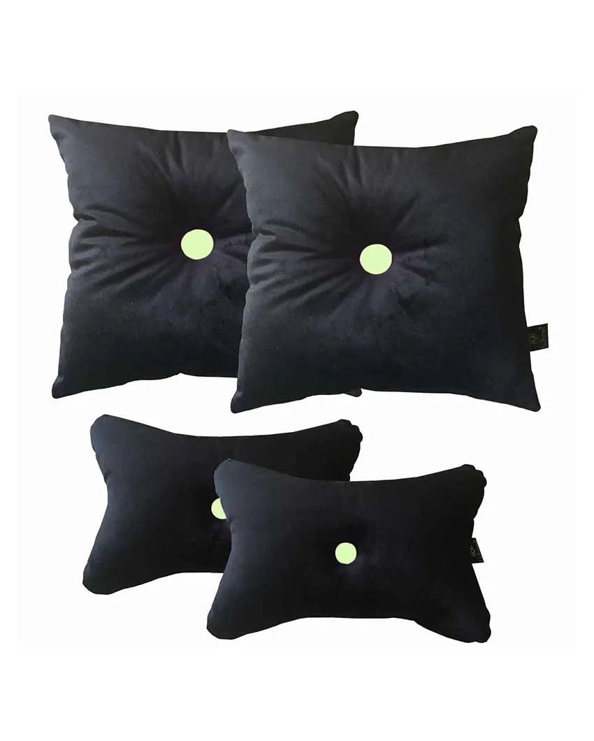 Black Velvet 2 Car Pillows With 2 Neck Rest Pillows
