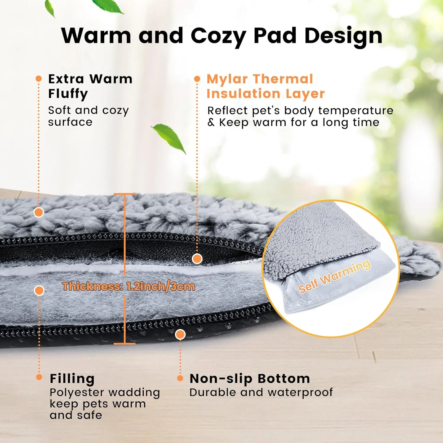 Cat Beds for Indoor Cats Self Heating Kitten Pad for Outdoor Cat House, Self Warming Pet Mat for Small Dog Crate Pad with Removable Washable Cover, Grey 30 Inches