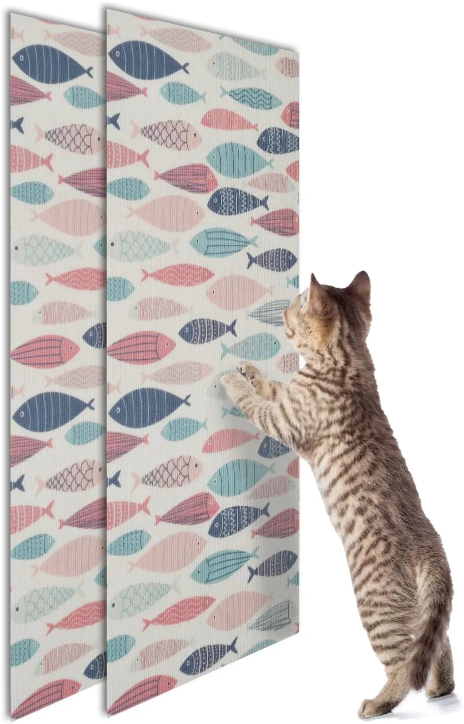 Cat Scratcher Carpet Mat with Adhesive Bottom - Protect Furniture & Floors, Safe Cat Scratcher Mat, Easy-to-Clean Cat Scratcher Carpet with Fish Design for Cat Claw Care & Furniture Protection