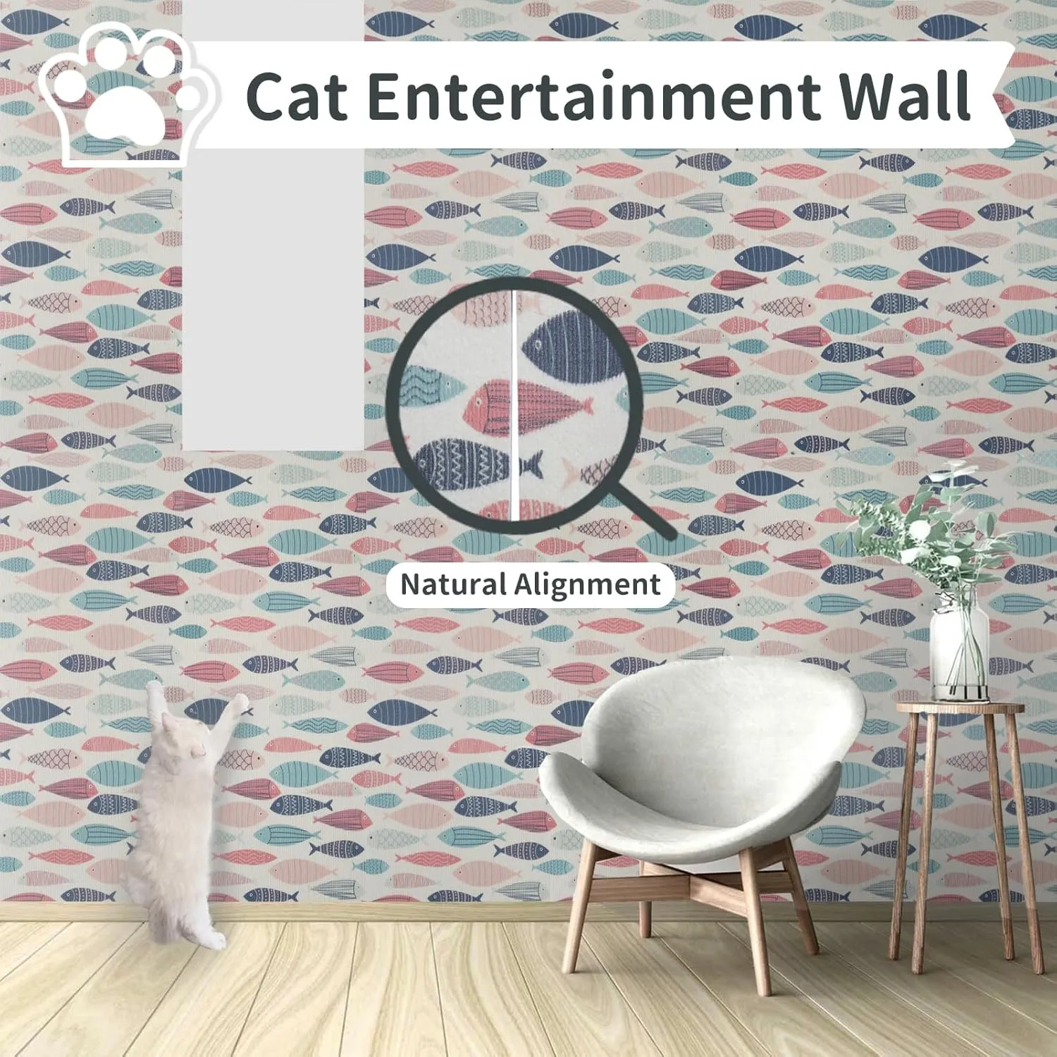 Cat Scratcher Carpet Mat with Adhesive Bottom - Protect Furniture & Floors, Safe Cat Scratcher Mat, Easy-to-Clean Cat Scratcher Carpet with Fish Design for Cat Claw Care & Furniture Protection