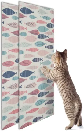 Cat Scratcher Carpet Mat with Adhesive Bottom - Protect Furniture & Floors, Safe Cat Scratcher Mat, Easy-to-Clean Cat Scratcher Carpet with Fish Design for Cat Claw Care & Furniture Protection