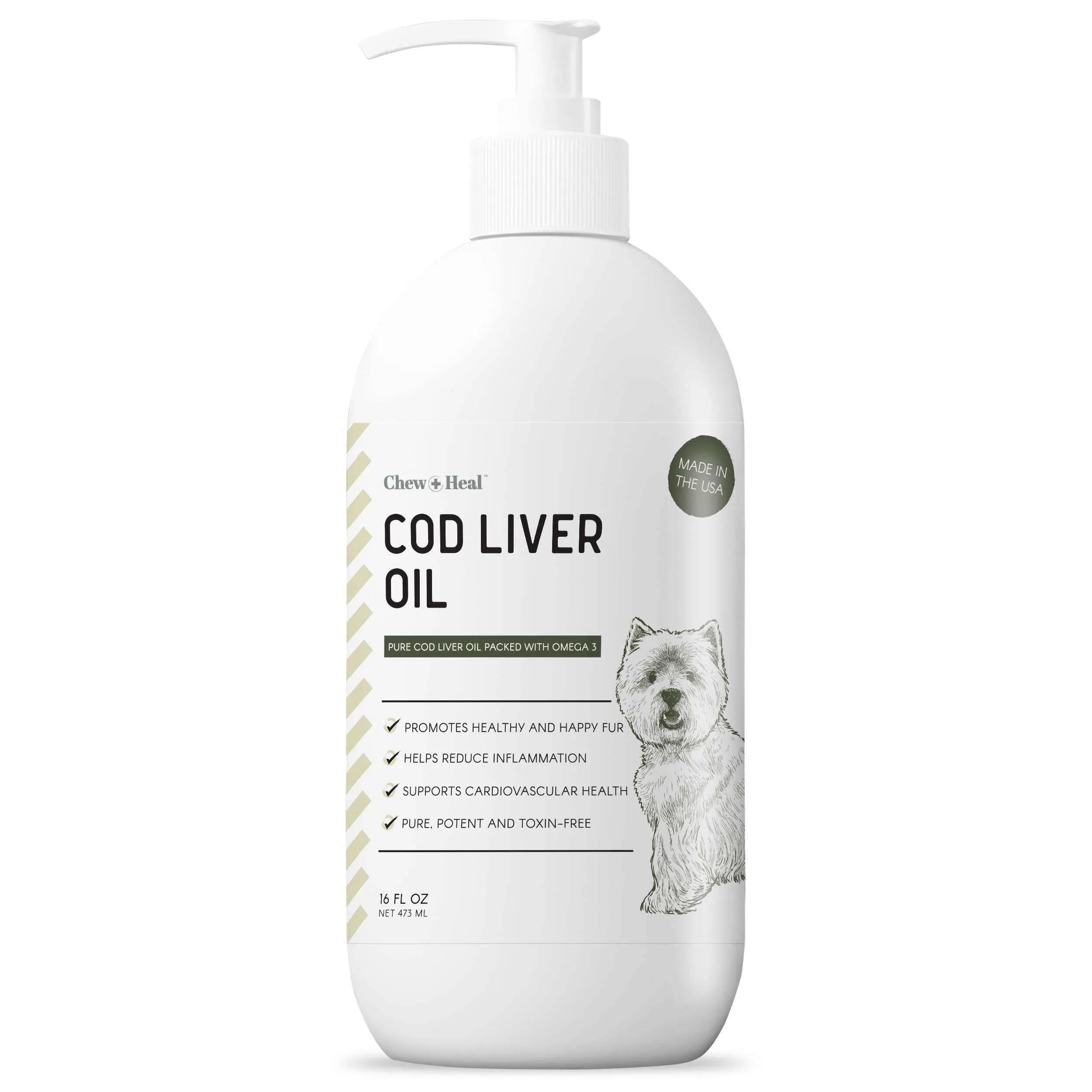 Chew   Heal Pure Cod Liver Oil for Dogs - 16 oz - Pump Bottle