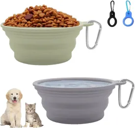 Collapsible Dog Bowls with Bottle Carrier, 2 Pack for Travel Dog Water Bowl with Clasp, Silicone Portable Dog Food Bowl for Cats and Dogs Walking, Hiking, Camping (400ml, 2 Pack)