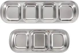 Compartment Pet Tray Food Bowls: 2pcs Stainless Steel Cat Bowl Divided Pet Dishes Bowls for Kitten Small Dogs Food Water Feeder