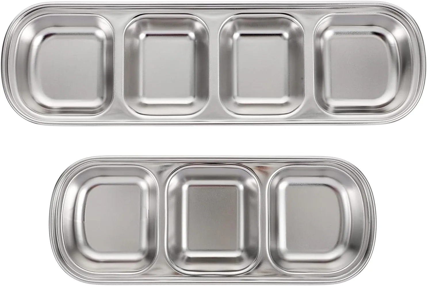 Compartment Pet Tray Food Bowls: 2pcs Stainless Steel Cat Bowl Divided Pet Dishes Bowls for Kitten Small Dogs Food Water Feeder