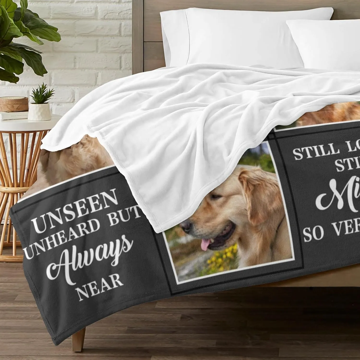 Custom Memorial Blanket Gifts for Dog Lover: Personalized Puppy Photo Collage Throw Blanket with Picture Name in Loving Memory Blanket - Made in USA