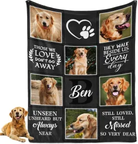 Custom Memorial Blanket Gifts for Dog Lover: Personalized Puppy Photo Collage Throw Blanket with Picture Name in Loving Memory Blanket - Made in USA