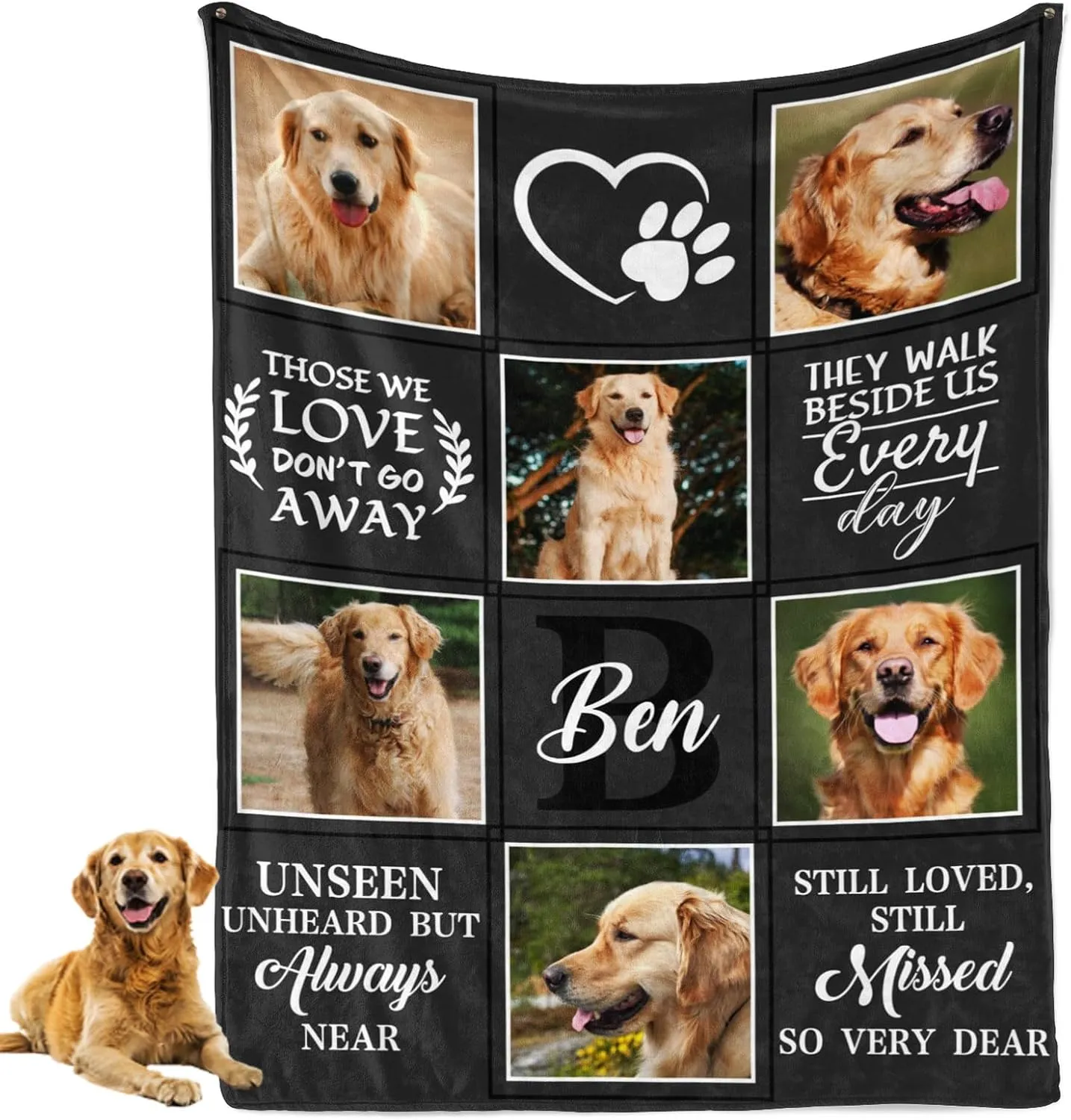 Custom Memorial Blanket Gifts for Dog Lover: Personalized Puppy Photo Collage Throw Blanket with Picture Name in Loving Memory Blanket - Made in USA