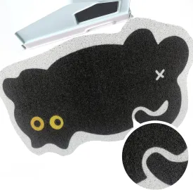 Cute Cat Litter Trapping Mat 31x19, Traps Mess from Litter Box and Pet Food Bowl, Soft on Kitty Paws, Easy Clean, Anti Slip, Pet Accessories, Door Floor mats - Blackcat