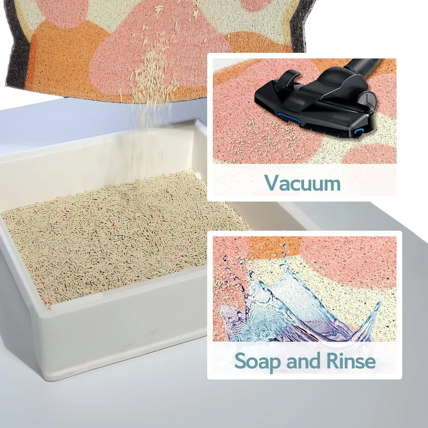 Cute Cat Litter Trapping Mat 31x19, Traps Mess from Litter Box and Pet Food Bowl, Soft on Kitty Paws, Easy Clean, Anti Slip, Pet Accessories, Door Floor mats - Blackcat