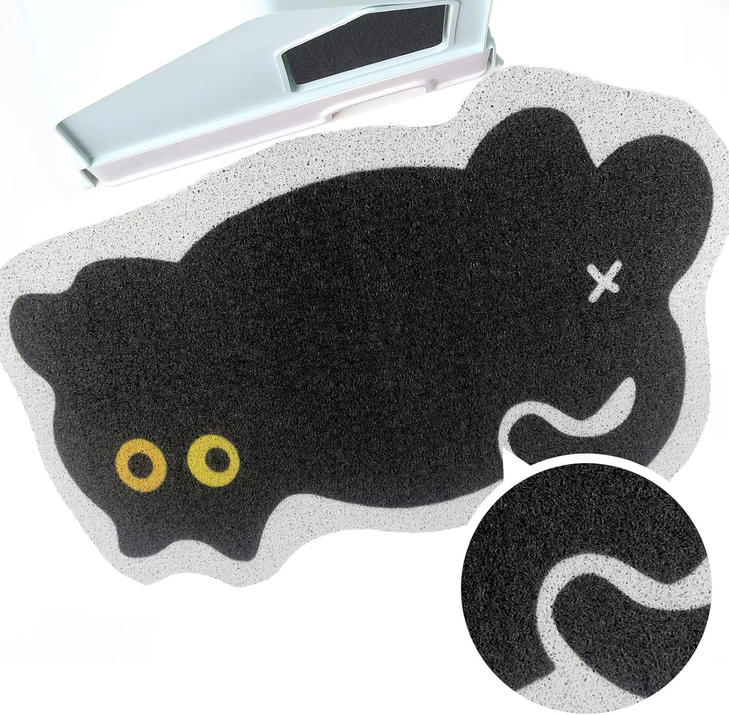Cute Cat Litter Trapping Mat 31x19, Traps Mess from Litter Box and Pet Food Bowl, Soft on Kitty Paws, Easy Clean, Anti Slip, Pet Accessories, Door Floor mats - Blackcat