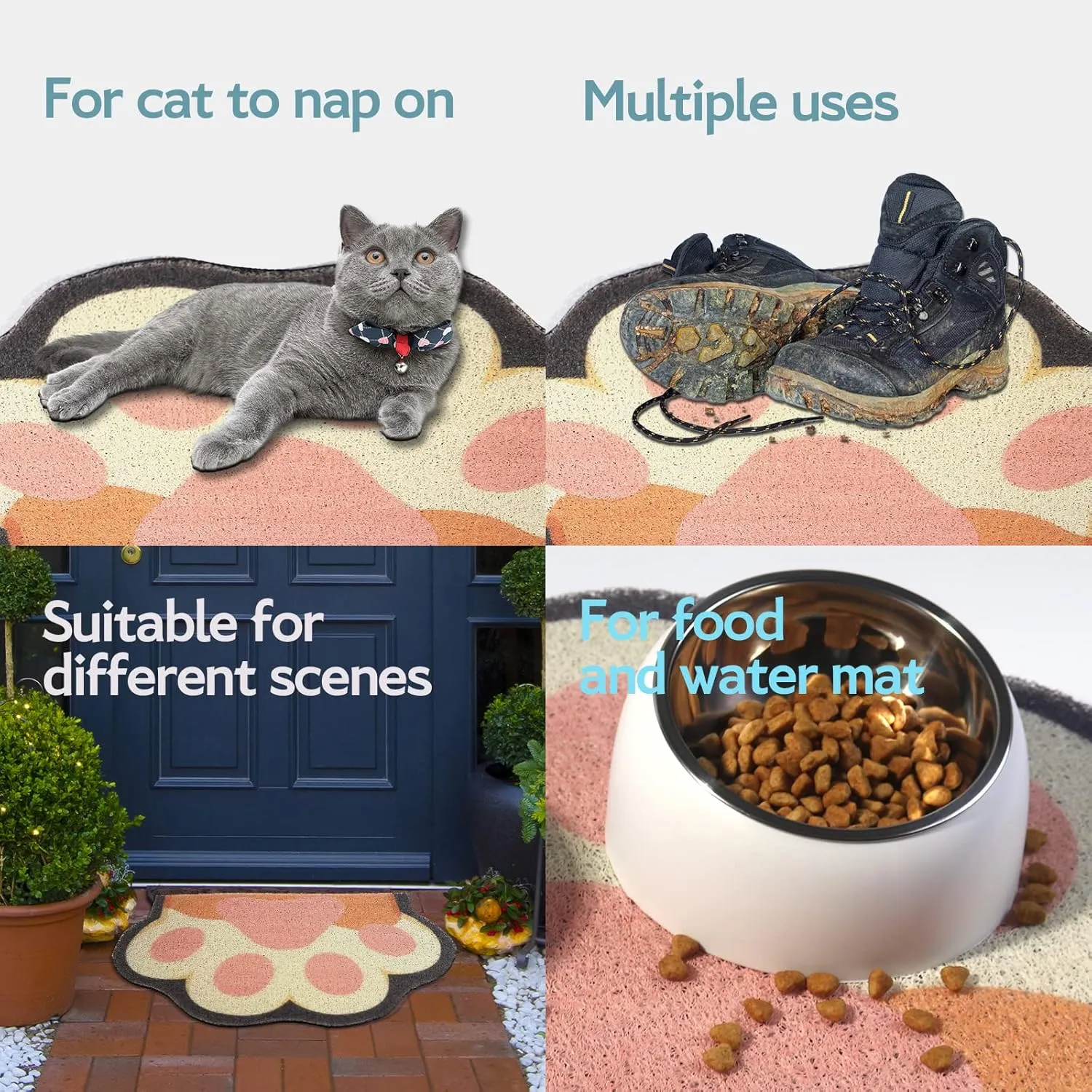 Cute Cat Litter Trapping Mat 31x19, Traps Mess from Litter Box and Pet Food Bowl, Soft on Kitty Paws, Easy Clean, Anti Slip, Pet Accessories, Door Floor mats - Blackcat