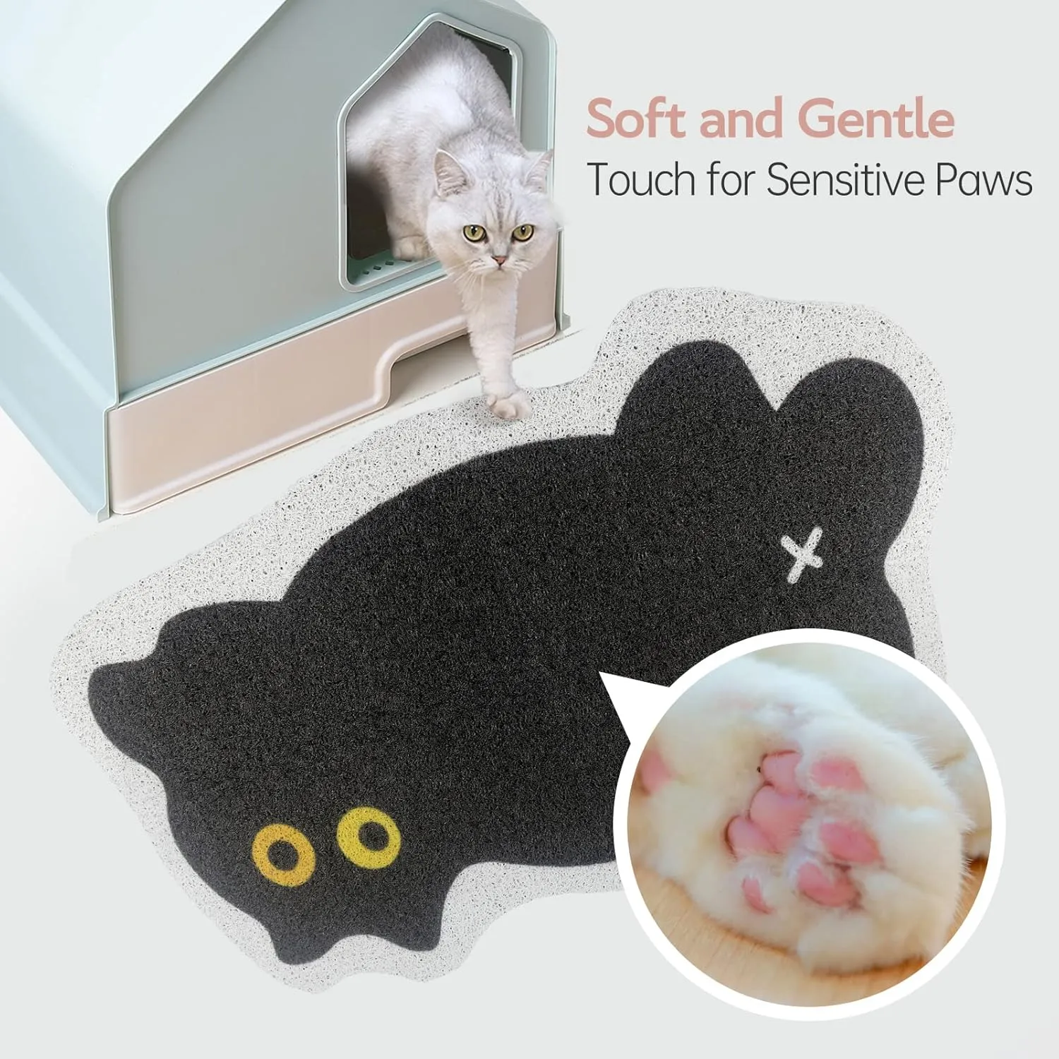 Cute Cat Litter Trapping Mat 31x19, Traps Mess from Litter Box and Pet Food Bowl, Soft on Kitty Paws, Easy Clean, Anti Slip, Pet Accessories, Door Floor mats - Blackcat
