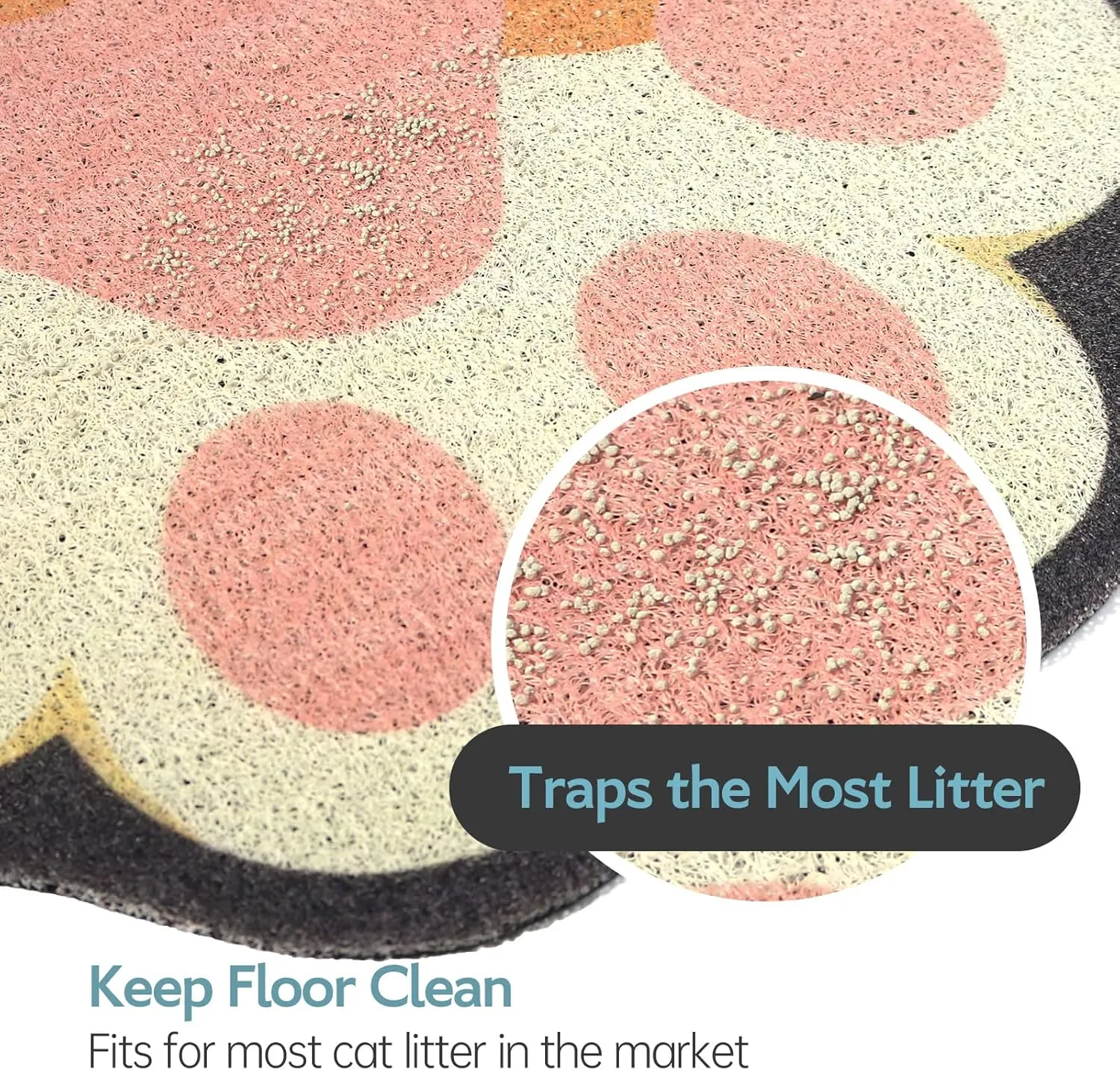 Cute Cat Litter Trapping Mat 31x19, Traps Mess from Litter Box and Pet Food Bowl, Soft on Kitty Paws, Easy Clean, Anti Slip, Pet Accessories, Door Floor mats - Blackcat