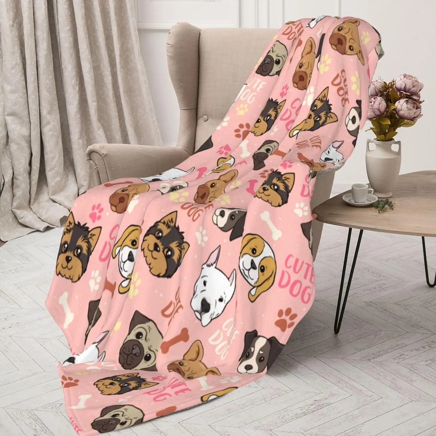 Cute Dogs Fleece Blanket - Soft Cozy Plush Throw Blanket for Adults Kids Pet, Lightweight Warm Flannel Sherpa Blanket for Couch Bed Sofa, Gift for Dog Lovers 50"x40"