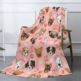 Cute Dogs Fleece Blanket - Soft Cozy Plush Throw Blanket for Adults Kids Pet, Lightweight Warm Flannel Sherpa Blanket for Couch Bed Sofa, Gift for Dog Lovers 50"x40"