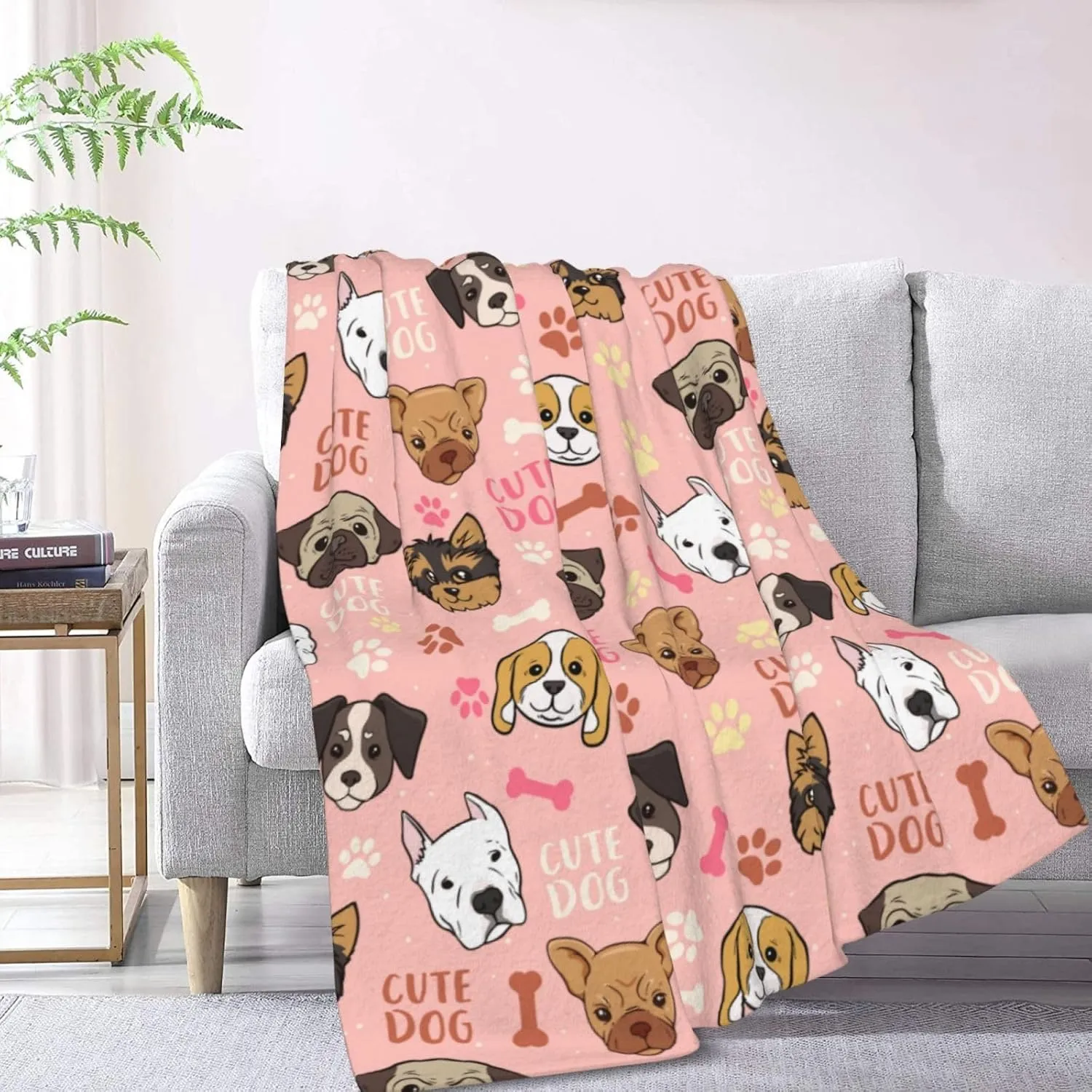 Cute Dogs Fleece Blanket - Soft Cozy Plush Throw Blanket for Adults Kids Pet, Lightweight Warm Flannel Sherpa Blanket for Couch Bed Sofa, Gift for Dog Lovers 50"x40"