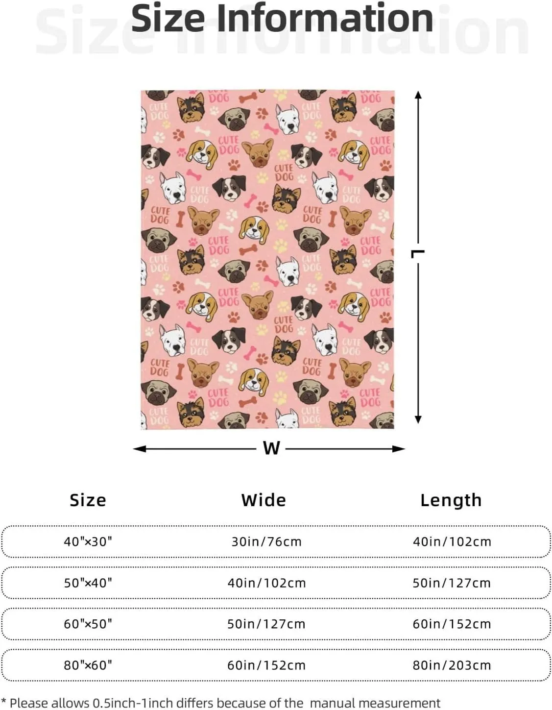 Cute Dogs Fleece Blanket - Soft Cozy Plush Throw Blanket for Adults Kids Pet, Lightweight Warm Flannel Sherpa Blanket for Couch Bed Sofa, Gift for Dog Lovers 50"x40"