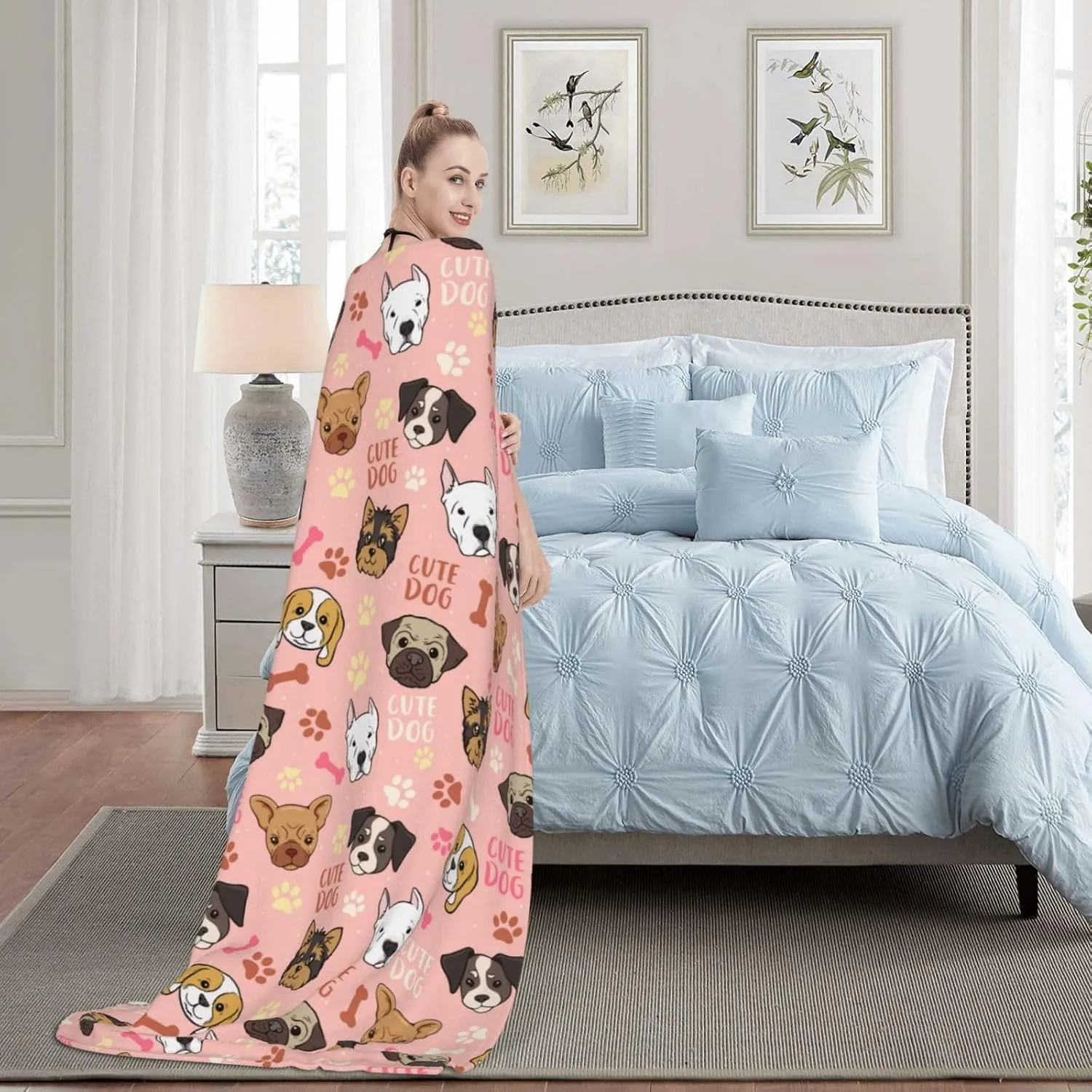 Cute Dogs Fleece Blanket - Soft Cozy Plush Throw Blanket for Adults Kids Pet, Lightweight Warm Flannel Sherpa Blanket for Couch Bed Sofa, Gift for Dog Lovers 50"x40"