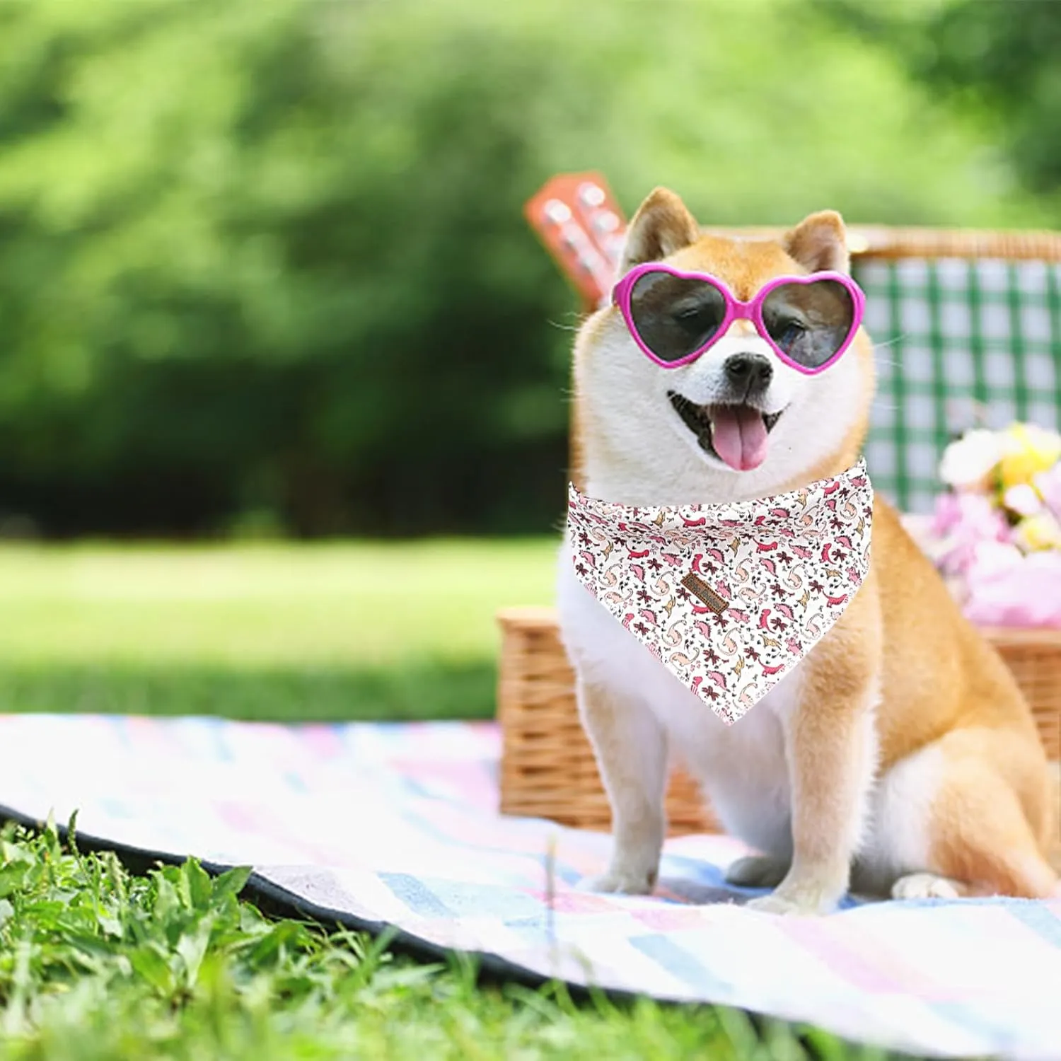 Dog Bandana-1PC Pink Dinosaur Print Bandanas Spring Summer Puppy Bandanas Cute Bibs Scarf Square Soft Dog Kerchief Pet Bandanas for Small Medium Large Dogs