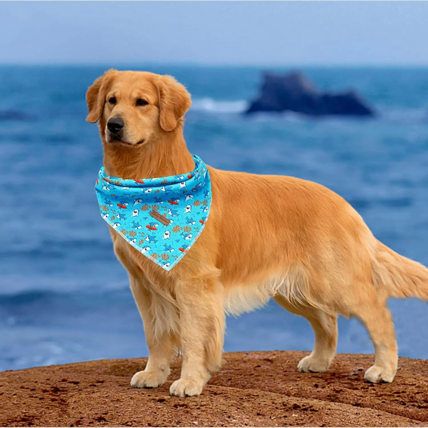 Dog Bandana, Shark Print Boy Bandana Pet Kerchief 1PC Washable Cotton Square Dog Scarfs for Small Medium Large Dogs
