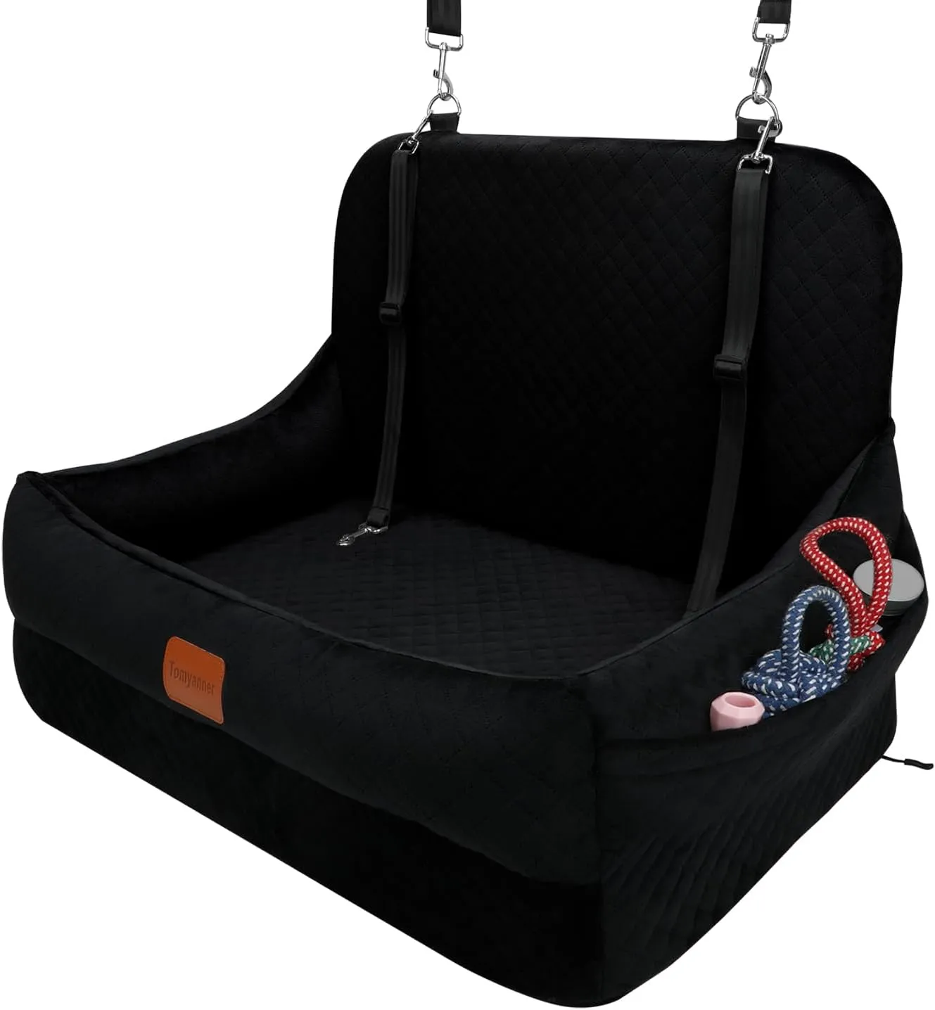 Dog Car Seat for Medium/Large Dogs Under 50 lbs,Contains 4 Inches of Memory Foam Pet Booster Seat with 2 Safety Leashes,Detachable & Washable Car BedMulti-Functional Pet Travel Bed with Pockets