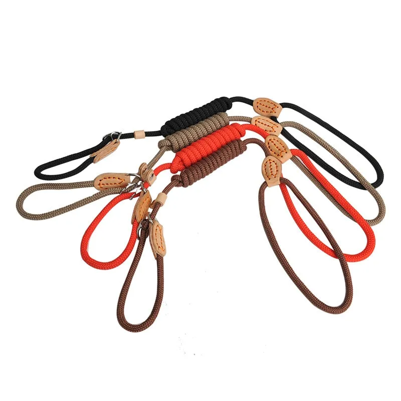 Dog Leash Slip Rope Lead Leash Heavy Duty Braided Rope Adjustable Loop