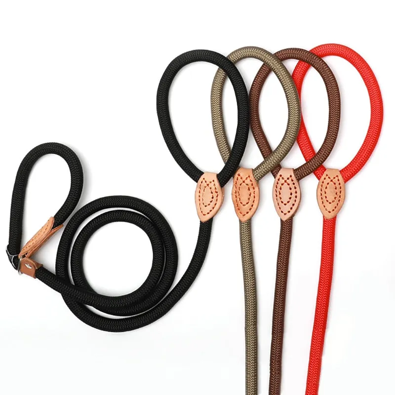 Dog Leash Slip Rope Lead Leash Heavy Duty Braided Rope Adjustable Loop