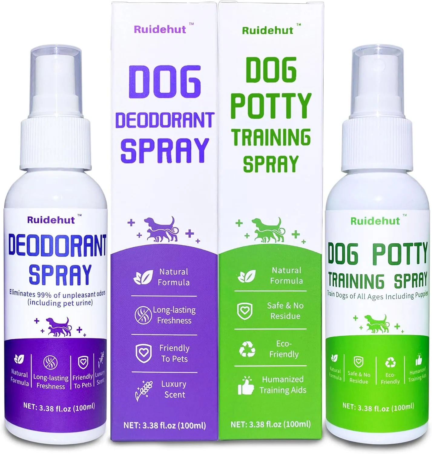 Dog Potty Training Spray & Dog Deodorant Spray, Assisted Puppy Potty TrainingEliminate Dog Urine Odor, (3.38 Fl Oz Spray Set)