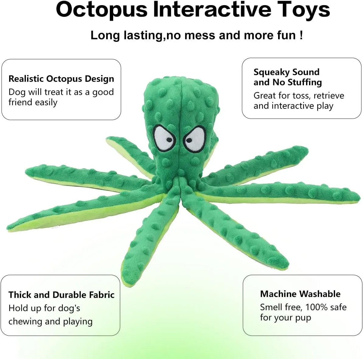 Dog Squeaky Toys Octopus - No Stuffing Crinkle Plush Toys for Puppy Teething, Durable Interactive Chew Toys for Small, Medium and Large Dogs Training and Reduce Boredom, 2 Pack