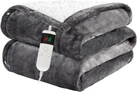 Electric Heated Blanket Throw, Heating Blanket Soft Fleece Sherpa Heated Blanket with Overheating Protection, 8 Hours Auto Off 10 Fast Heating Levels, Machine Washable