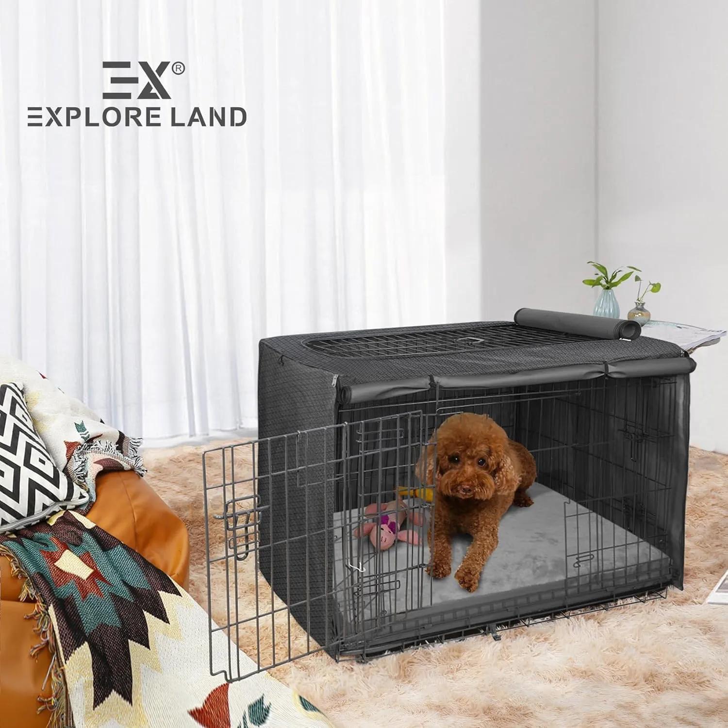 Explore Land Waterproof Dog Bed Cover Machine Washable Fluffy Dog Bed Replacement Cover for 30 Inch Crate, 30Lx20Wx3.5H inch, Gray