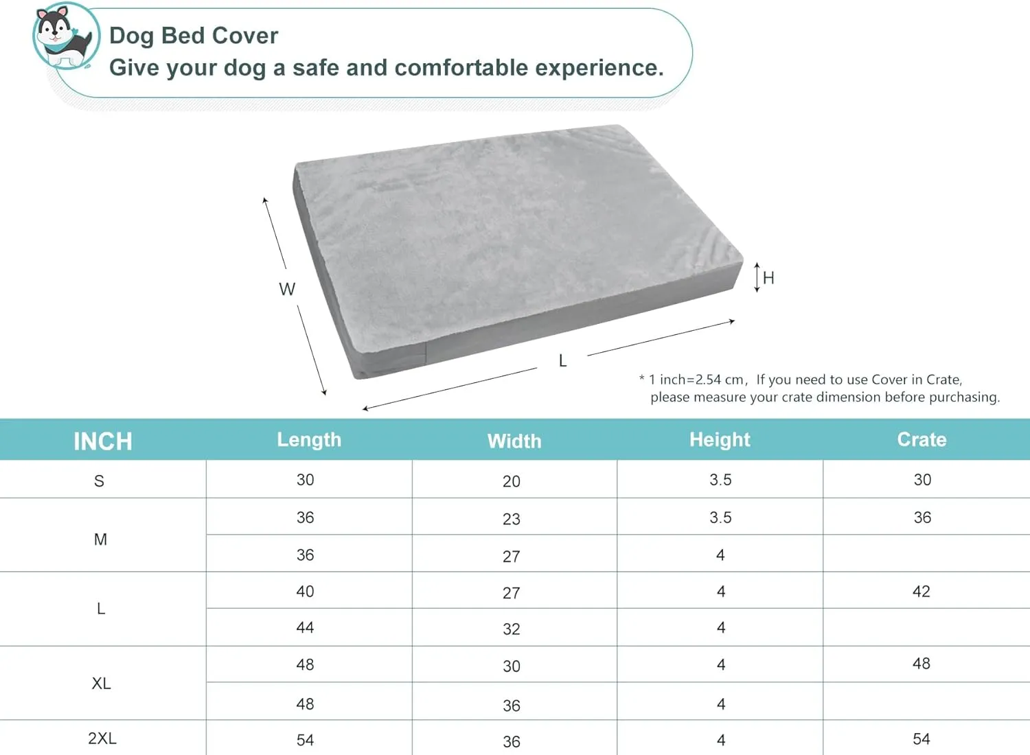 Explore Land Waterproof Dog Bed Cover Machine Washable Fluffy Dog Bed Replacement Cover for 30 Inch Crate, 30Lx20Wx3.5H inch, Gray
