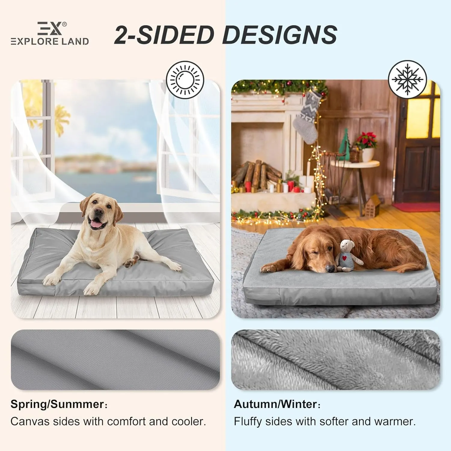 Explore Land Waterproof Dog Bed Cover Machine Washable Fluffy Dog Bed Replacement Cover for 30 Inch Crate, 30Lx20Wx3.5H inch, Gray