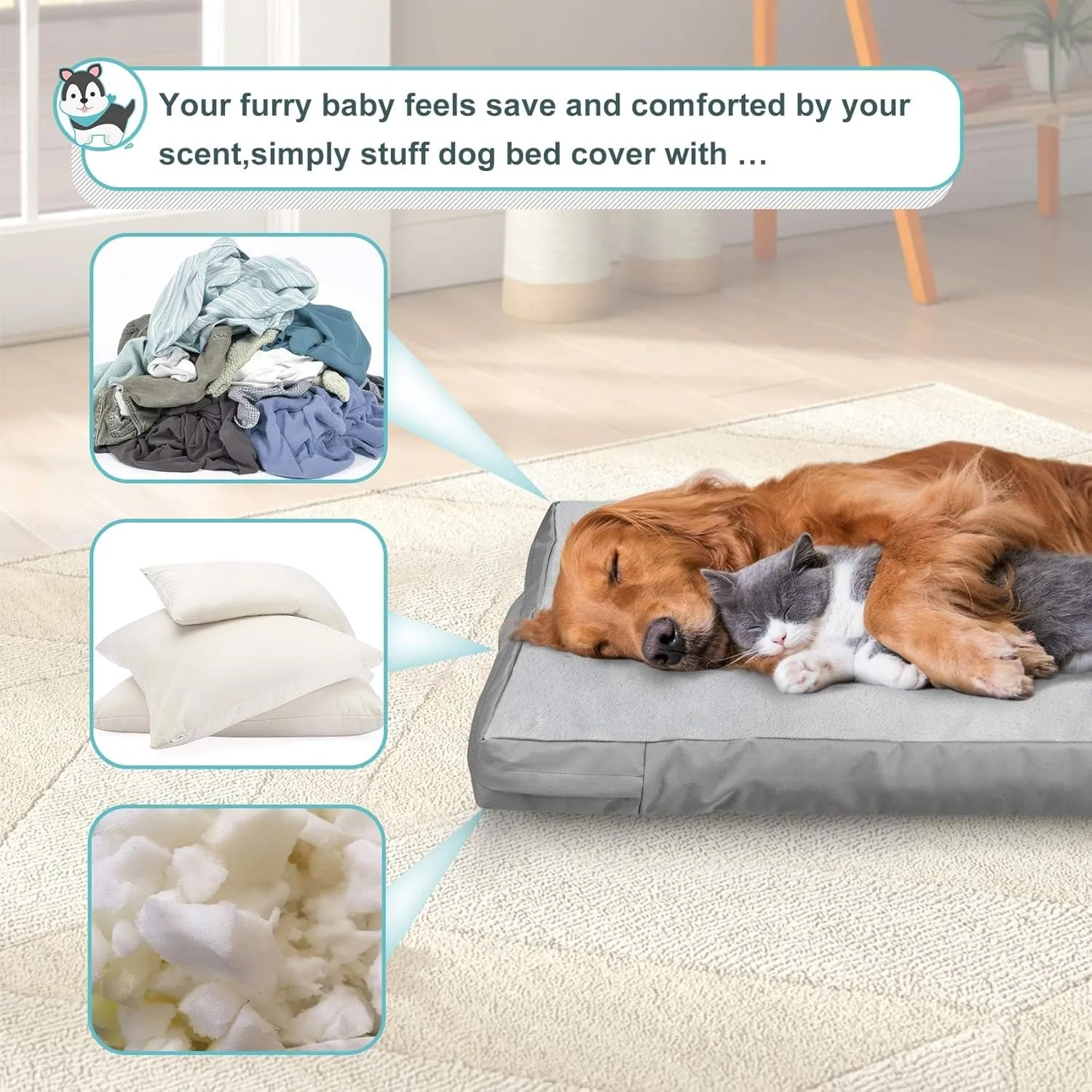Explore Land Waterproof Dog Bed Cover Machine Washable Fluffy Dog Bed Replacement Cover for 30 Inch Crate, 30Lx20Wx3.5H inch, Gray