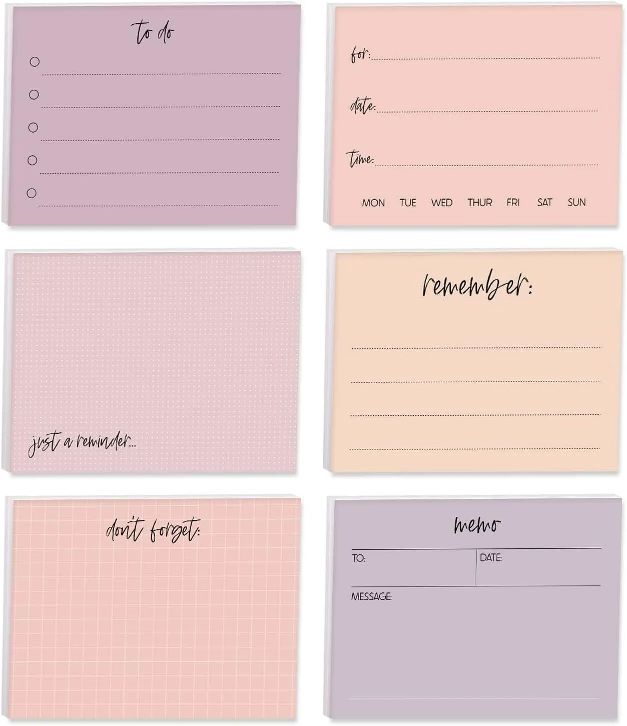 Feminine Reminder Fill in Sticky Note Pads / 4" x 3" Pink Purple Sticky Notes/Set of 6 Pads / 50 Sheets Per Pad/Trendy Gift Idea/Made in The USA