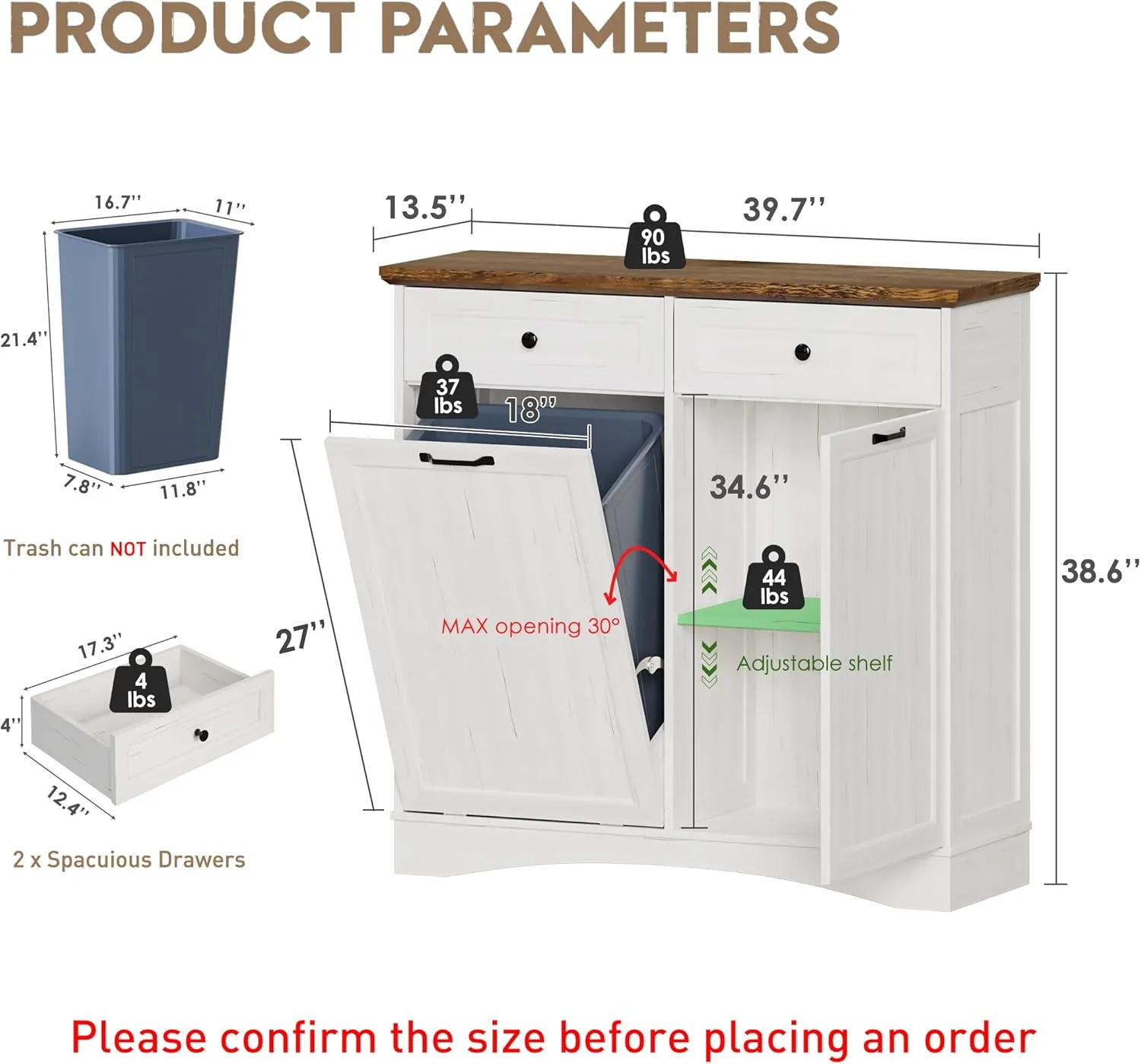 FIMELLO Dual Doors Dog Feeding Station, Tilt-Out Dog Food Storage Cabinet,Pet Feeder Cabinet,White