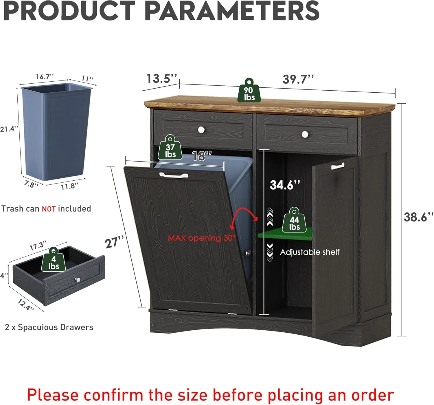 FIMELLO Dual Doors Dog Feeding Station, Tilt-Out Dog Storage Cabinet, Pet Food Cabinets for Dogs, Black Grain